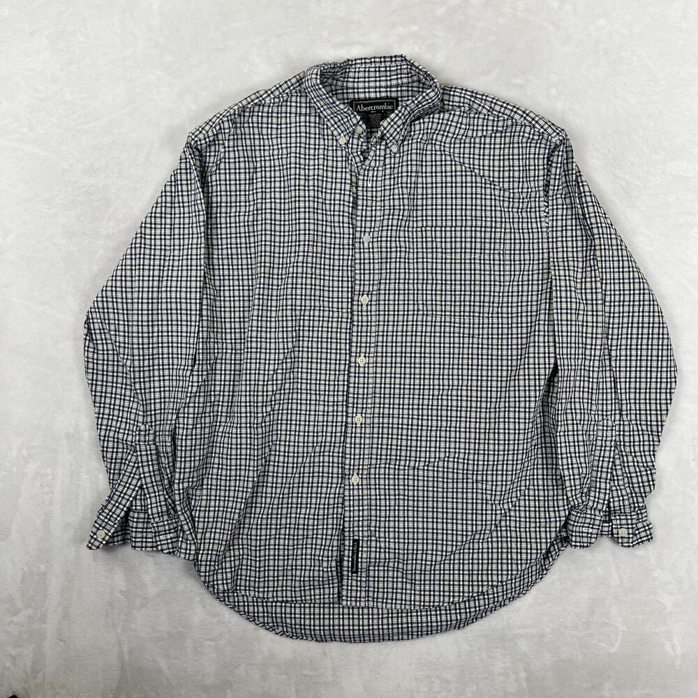 VTG Abercrombie & Fitch Long Sleeve Button Front Shirt Mens Lareg Blue Check Y2K